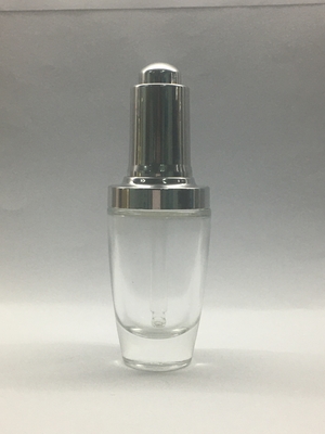 血清の精油のための贅沢で明確なガラス点滴器のびん30mlの銀製の点滴器