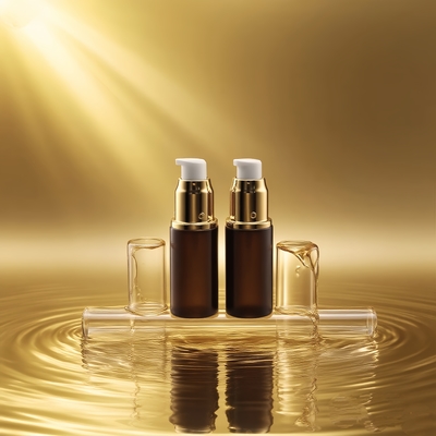 ガラスローションボトル 15ml ダークレッドセラムボトル シャイニーゴールド/シルバーポンプ付き アイローションボトル ポンプボトル 化粧品ボトル OEM