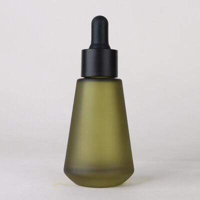 Factory Wholesale 15ml 30ml Matte Olive Green Tapered Glass Dropper Bottle for Essential Oil Serum Cosmetic Packaging