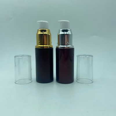 ガラスローションボトル 15ml ダークレッドセラムボトル シャイニーゴールド/シルバーポンプ付き アイローションボトル ポンプボトル 化粧品ボトル OEM