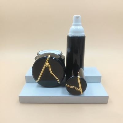 工場直送 30ml 50ml 100ml 120ml 化粧品ガラス ブラックラグジュアリー ラウンドローションポンプボトルとジャーセット-OEM