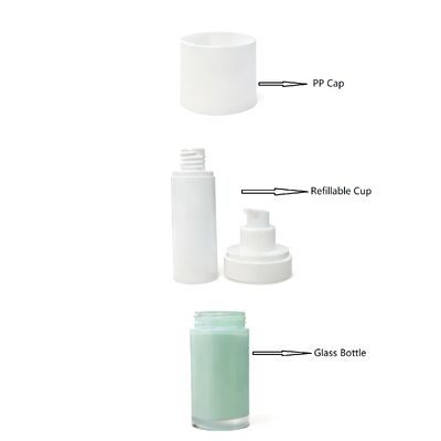 Cosmetic Glass Refillable Airless Skincare Packaging Set 30ml/50ml/100ml with PP Material and PCR Material Refillable Cup